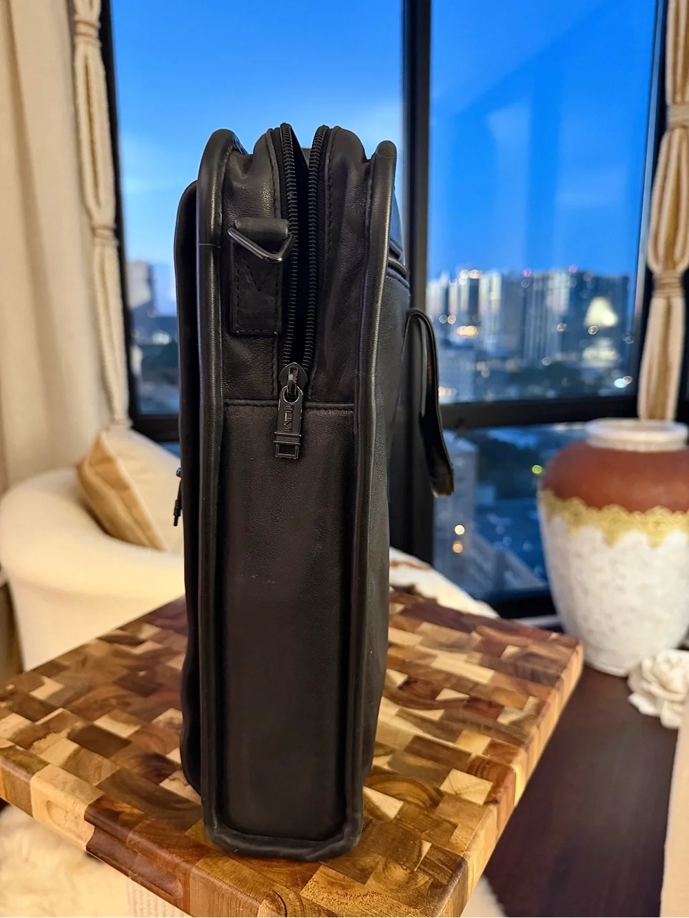Tumi Black Leather Briefcase with Shoulder Strap - Men Bags